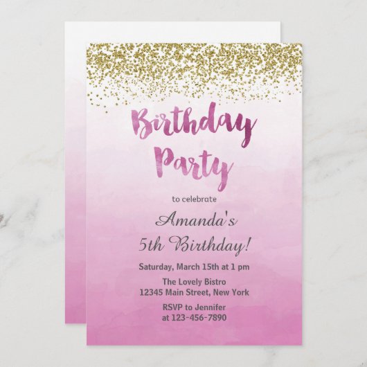 Roze en gouden uitnodiging (Voorkant / Achterkant)