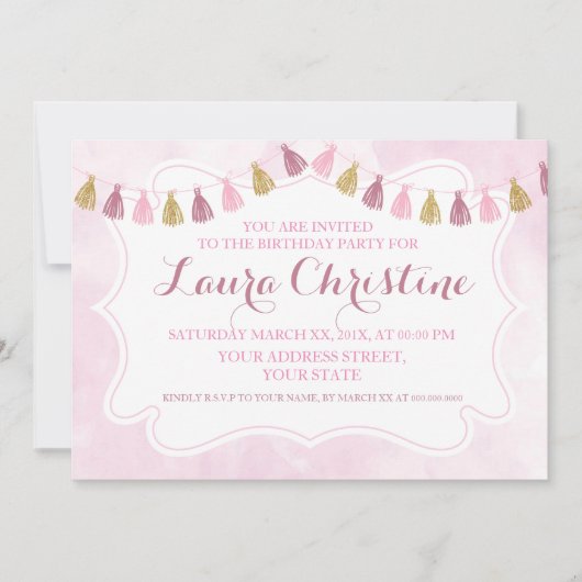 Roze en gouden uitnodiging (Voorkant)