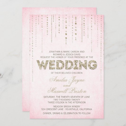 Roze en gouden uitnodiging tot weduwschap (Voorkant / Achterkant)