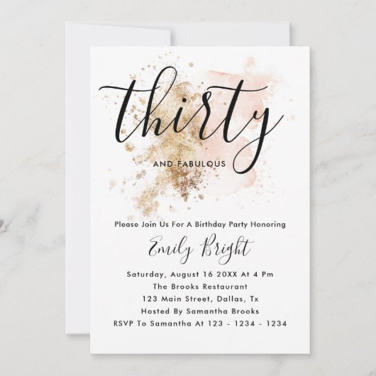 Roze en Gouden Uitnodiging voor 30e Verjaardag (Voorkant)