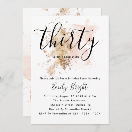 Roze en Gouden Uitnodiging voor 30e Verjaardag (Voorkant / Achterkant)