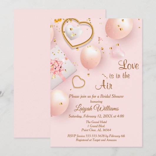 Roze en gouden Valentijn - Bidal Shower Kaart (Voorkant / Achterkant)