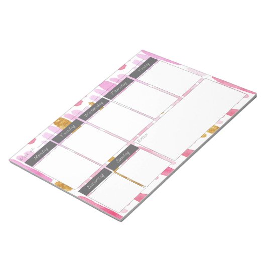 Roze en gouden verf het Wekelijkse Patroonpatroon Notitieblok (Schuin)