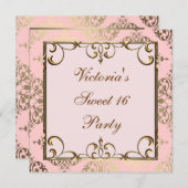 Roze en gouden verjaardagsfeestje kaart (Voorkant / Achterkant)