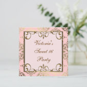 Roze en gouden verjaardagsfeestje kaart (Staand voorkant)