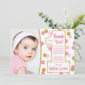 Roze en gouden verjaardagskaart voor de eerste ver kaart (Staand voorkant)