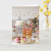 Roze en gouden verjaardagsthee, Engelse Kaart, taa Kaart (Gele Bloem)