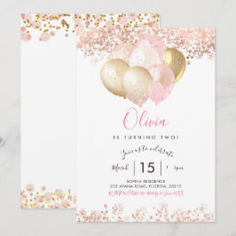 Roze en gouden verjaardagsuitnodiging kaart
