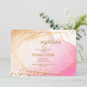 Roze en gouden verjaardagsuitnodiging kaart (Staand voorkant)