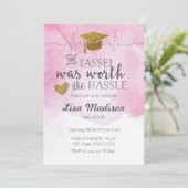 Roze en gouden verpleegkundige afstuderen uitnodig kaart (Staand voorkant)