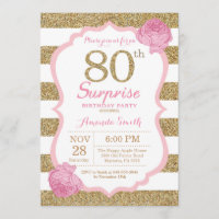 Roze en Gouden Verrassing 80ste Verjaardag Uitnodi