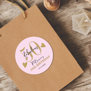 Roze En Gouden Vijftig & Fabulous 50ste Verjaardag Ronde Sticker