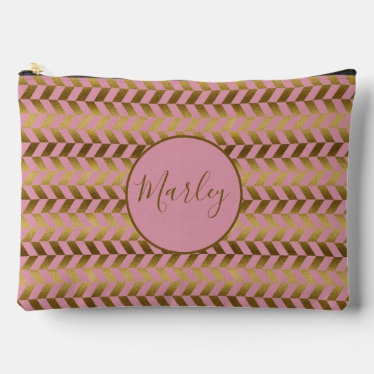 Roze en gouden visgraat gepersonaliseerde make-up  etui (Voorkant)