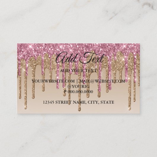 Roze en gouden Visitekaartje met glitter-look (Achterkant)