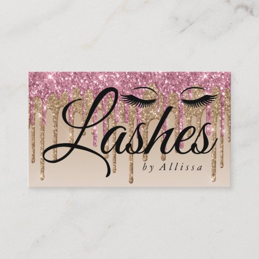 Roze en gouden Visitekaartje met glitter-look (Voorkant)