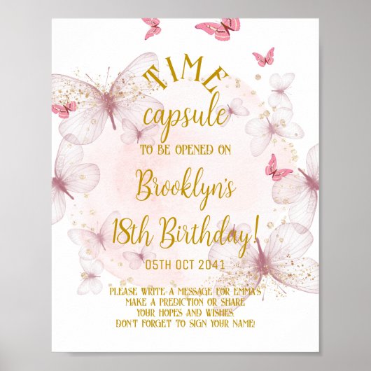 Roze en gouden vliegtijd Capsule Sign Poster (Voorkant)