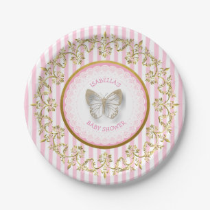 Roze en gouden vlinder Baby shower Borden Papieren Bordje