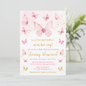 Roze en gouden vlinder Baby shower Kaart (Staand voorkant)