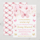 Roze en gouden vlinder Baby shower Kaart (Voorkant / Achterkant)