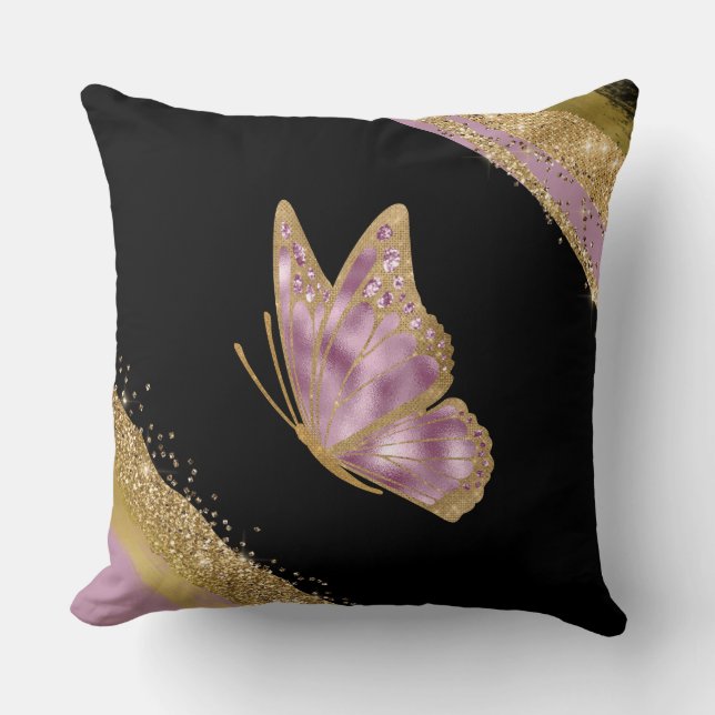 Roze en gouden vlinder kussen (Voorkant)