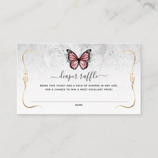 Roze en Gouden Vlinder Luier Raffel Ticket Informatiekaartje (Voorkant)