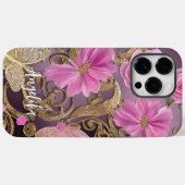 Roze en Gouden Vlinder Persoonlijke Naam Case-Mate iPhone Case (Achterkant (horizontaal))