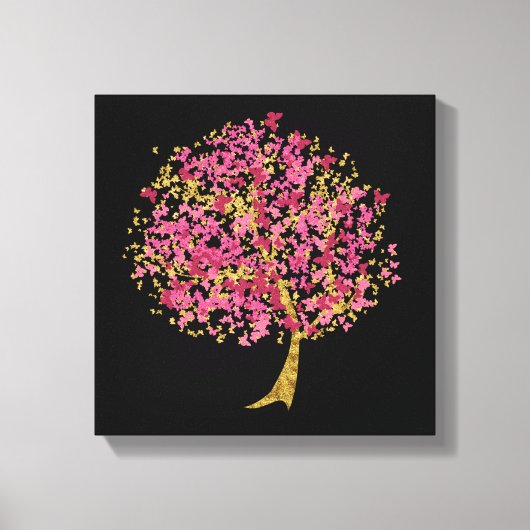 Roze en gouden vlinderboom canvas afdruk (Voorkant)
