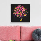Roze en gouden vlinderboom canvas afdruk (Insitu (Woonkamer))
