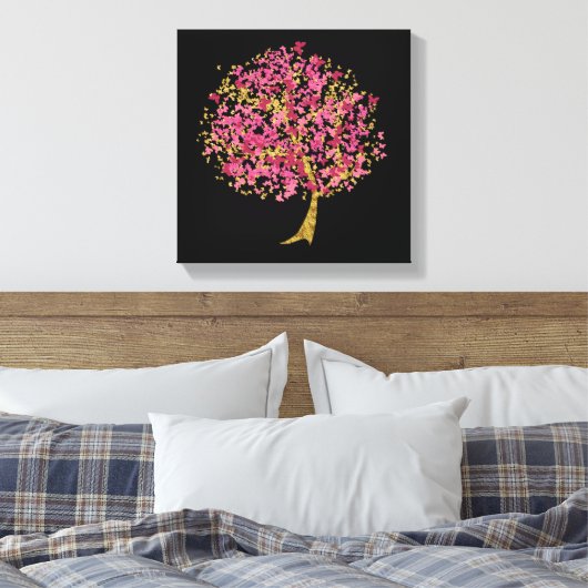 Roze en gouden vlinderboom canvas afdruk (Insitu (Slaapkamer))