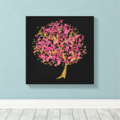 Roze en gouden vlinderboom canvas afdruk (Insitu (Houten vloer))