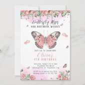 Roze en gouden vlinderkus uitnodiging (Voorkant)