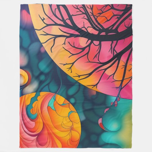 roze en gouden volle maan Boom Silhouette Fleece Deken (Voorkant)