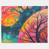 roze en gouden volle maan Boom Silhouette Fleece Deken (Voorkant (Horizontaal))