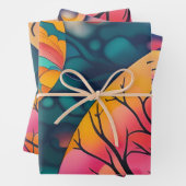 roze en gouden volle maan Boom Silhouette Inpakpapier Vel (In situ)