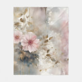 Roze en Gouden Wabi-Sabi Bloemen Grijze Achtergron Fleece Deken (Voorkant)