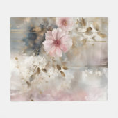 Roze en Gouden Wabi-Sabi Bloemen Grijze Achtergron Fleece Deken (Voorkant (Horizontaal))