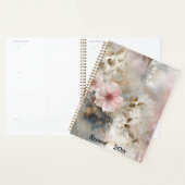 Roze en Gouden Wabi-Sabi Bloemen Grijze Achtergron Planner (Display)
