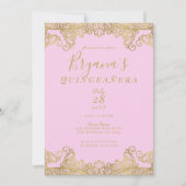Roze en gouden wand Elegant Quinceañera Kaart (Voorkant)