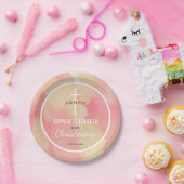 Roze en Gouden Waterverf Baby Meisje Doopsel Papieren Bordje (Feest)