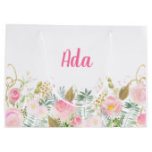 Roze en Gouden Waterverf Bloem Groot Cadeauzakje (Achterkant)