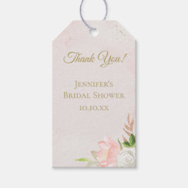 Roze en Gouden Waterverf Bloemen Cadeaulabel