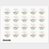  Roze en Gouden Waterverf Bloemen Dank u Ronde Sticker (Vel)