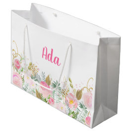 Roze en gouden waterverf bloemen groot cadeauzakje