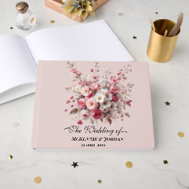 Roze en Gouden Waterverf Bloemen Persoonlijk Gastenboek