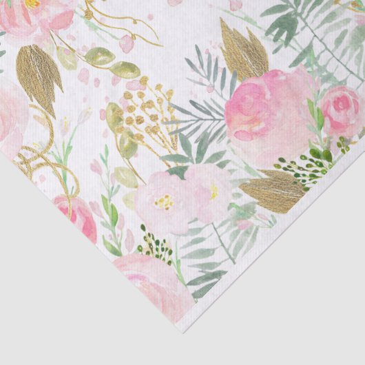 Roze en gouden Waterverf bloemen Tissuepapier (Detail)