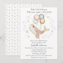 Roze en gouden waterverf Cute Walvis Baby Shower