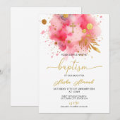 Roze en gouden Waterverf doop Kaart (Voorkant / Achterkant)