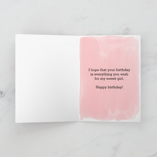 Roze en gouden Waterverf Hart 9e Verjaardag Kaart (Binnen)