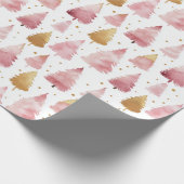 Roze en gouden Waterverf kerstboompatroon Cadeaupapier (Hoek)