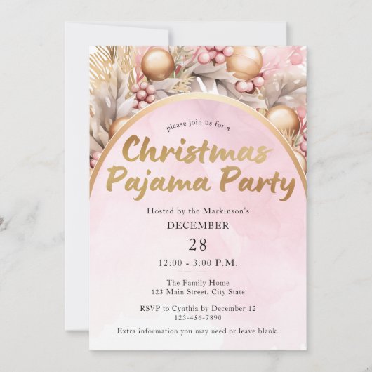 Roze en gouden Waterverf kerstfeest Kaart (Voorkant)